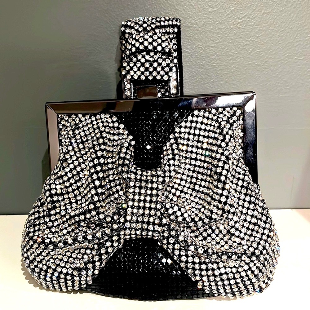 Wristlet Black Crystal Bow Evening Handbag